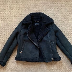 Black faux saude moto jacket